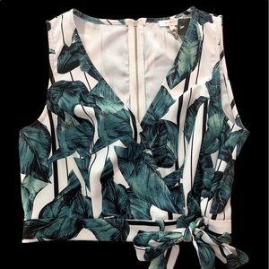 A’GACI Womens Hot Tropix Tie Front Crop Top Shirt Blouse Green White NWT